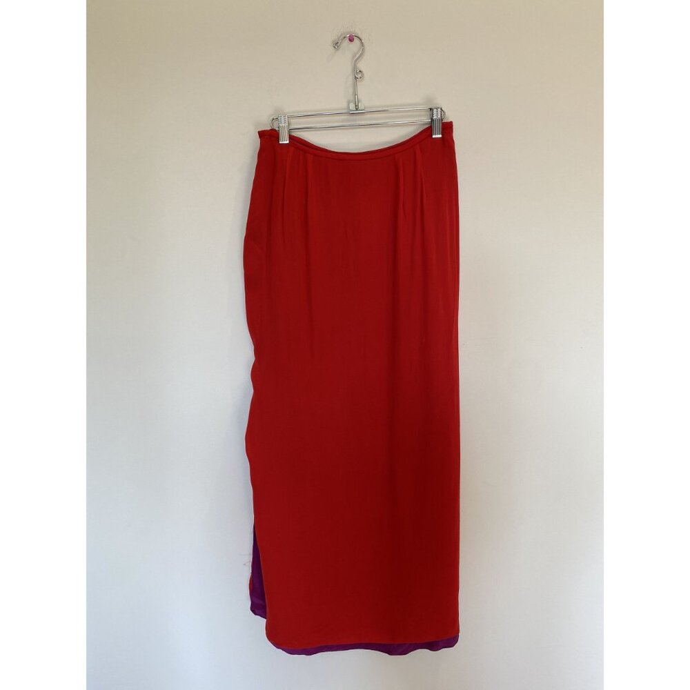 Linda Allard Ellen Tracy Red Purple 100% Silk Skirt Size 10 Vintage - Picture 2 of 8